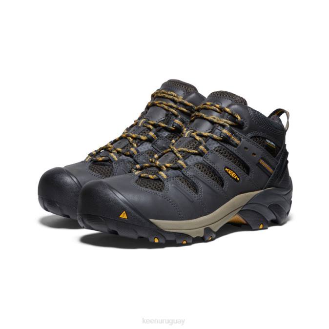 KEEN 8NRX91 calzado cuervo/olivo leonado hombres Lansing Mid impermeable (puntera de acero)