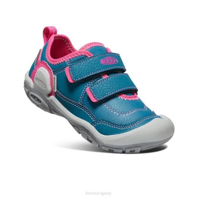 KEEN 8NRX942 calzado coral azul/pavo real rosa pequeños niños tenis con doble tira hueca y nudo