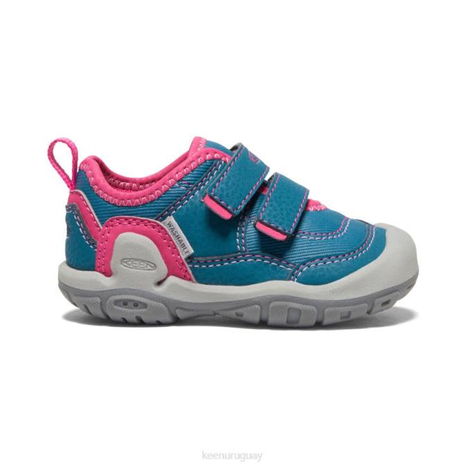 KEEN 8NRX959 calzado coral azul/pavo real rosa niños pequeños tenis con doble tira hueca y nudo