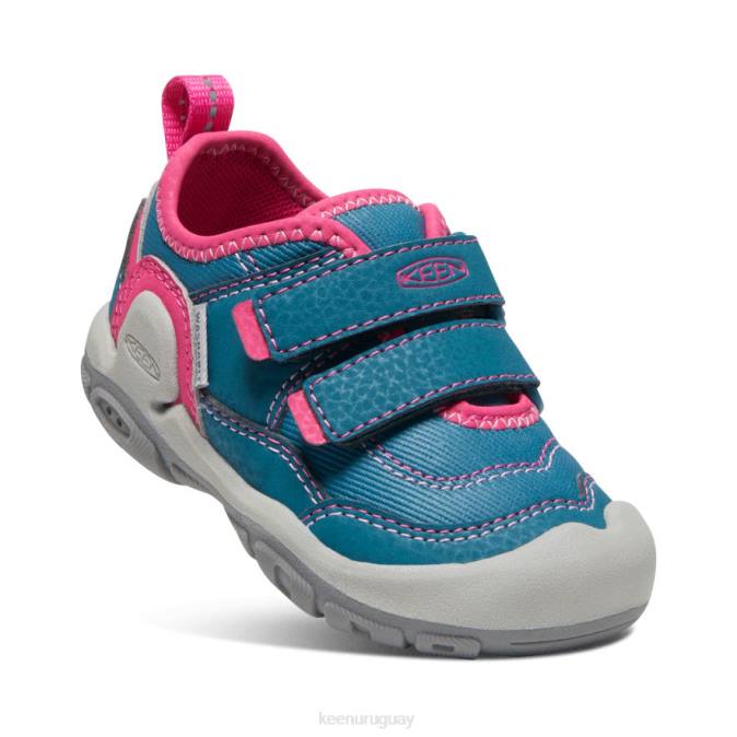 KEEN 8NRX959 calzado coral azul/pavo real rosa niños pequeños tenis con doble tira hueca y nudo